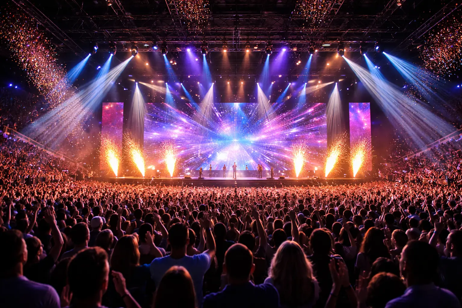 Large scale entertainment event with lighting and crowd
